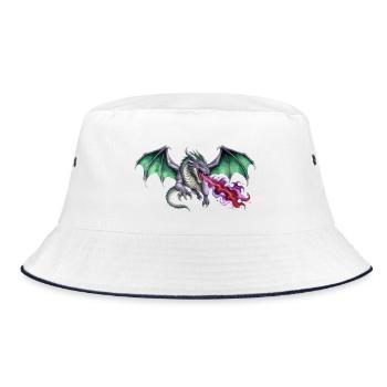 Krimson Flammen Werfender Smaragd Drachen - Bucket Hat - Weiß/Navy - Vorne