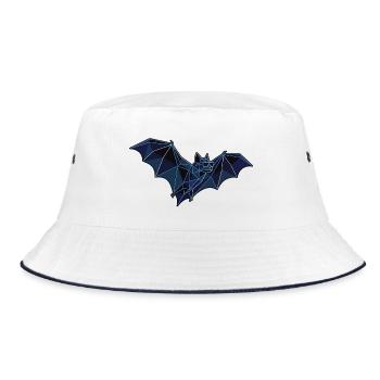 Fliegende Poly Stil Fledermaus - Bucket Hat - Weiß/Navy - Vorne