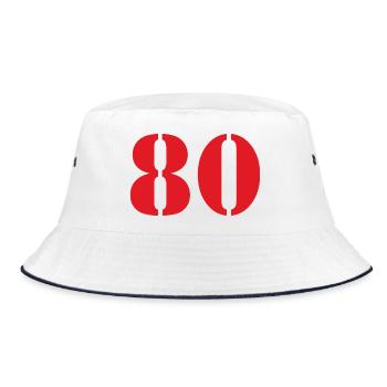 80. 80 JAHRE. 80. JUBILÄUM. 80-JAHRES-JUBILÄUM. - Bucket Hat - Weiß/Navy - Vorne