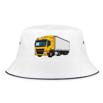 Gelber Lastwagen Illustration - Bucket Hat - Weiß/Navy - Vorne
