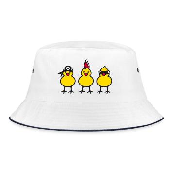 Three Chicks - Bucket Hat - Weiß/Navy - Vorne