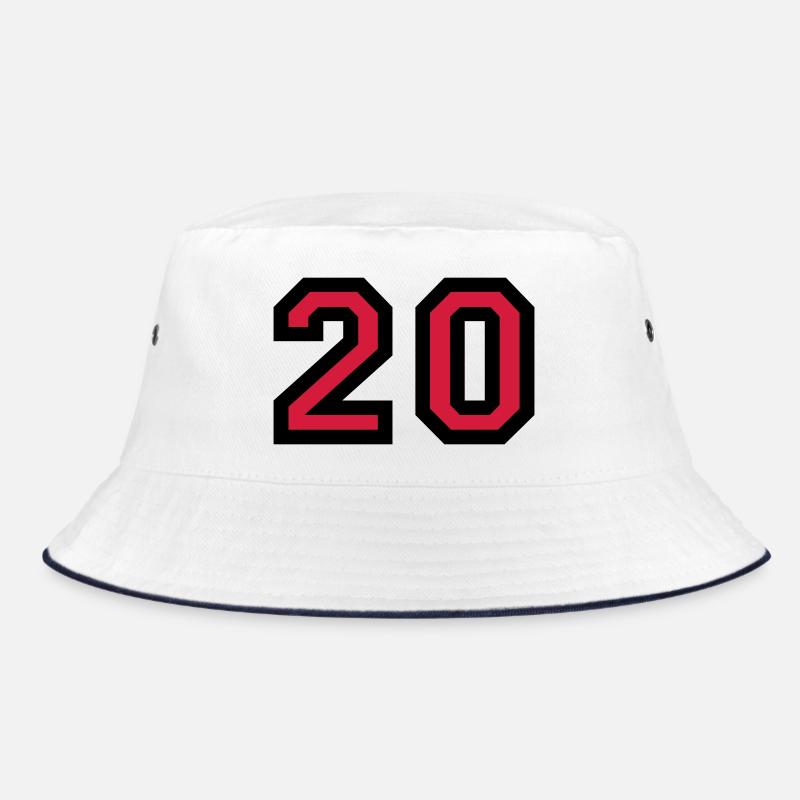 Zahl 20 - Nummer 20 (Rot) Nr. 20 - Bucket Hat - Weiß/Navy