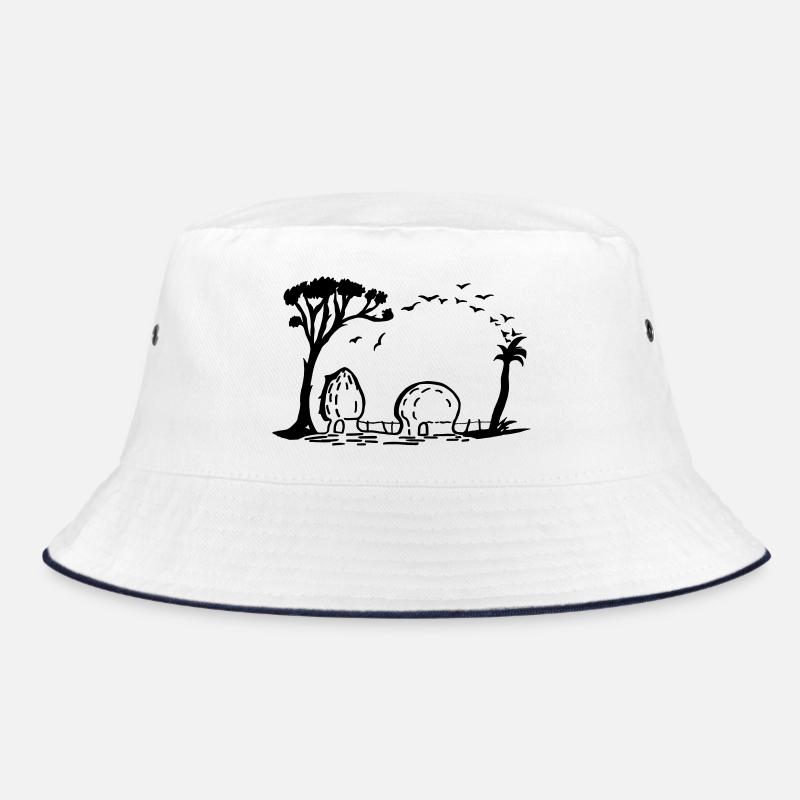 Elefant Dorf Optische Täuschung - Bucket Hat - Weiß/Navy