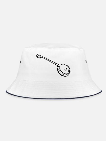 banjo musik musiker - Bucket Hat - Weiß/Navy - Vorne