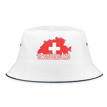 Swiss Map Cross Emblem with Silhouettes - Bucket Hat - white/navy - Front