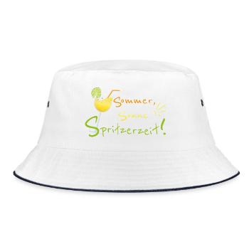 Sommer, Sonne, Spritzerzeit! Weinglas - Bucket Hat - Weiß/Navy - Vorne