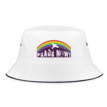 PEACE NOW mit Friedenstaube - Bucket Hat - Weiß/Navy - Vorne