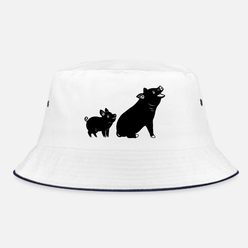 Mother pig with piglet shadow image Bucket Hat