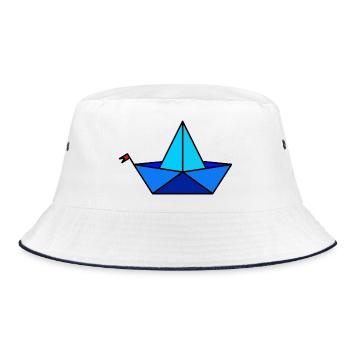 Papier Faltbötchen im Polygon Stil - Bucket Hat - Weiß/Navy - Vorne
