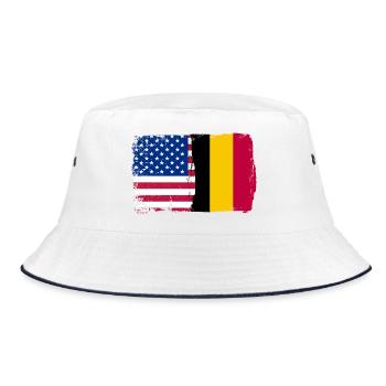 Grunge US Belgien Flagge Split - Bucket Hat - Weiß/Navy - Vorne