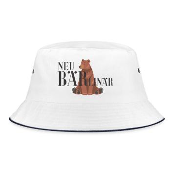 Sitzender Bär im Grafikstil - Bucket Hat - Weiß/Navy - Vorne