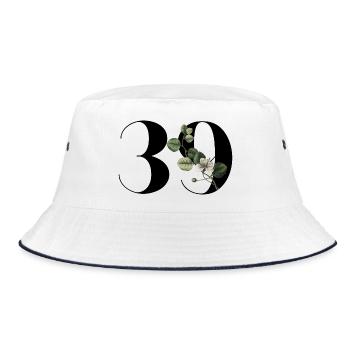 Nummer 39 Blumengrün - 39. Blumengeburtstag - Bucket Hat - Weiß/Navy - Vorne