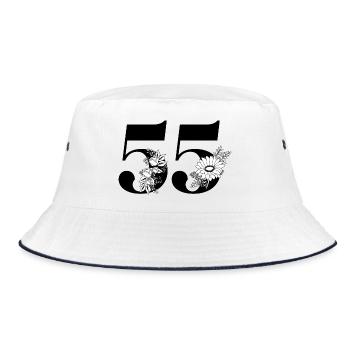 Number 55 Black Floral - 55th Floral Anniversary - Bucket Hat - white/navy - Front