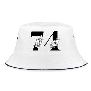 Nummer 74 Schwarze Blumen - 74. Blumengeburtstag - Bucket Hat - Weiß/Navy - Vorne