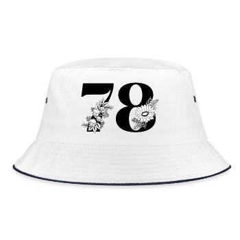 Nummer 78 Schwarze Blumen - 78. Blumengeburtstag - Bucket Hat - Weiß/Navy - Vorne