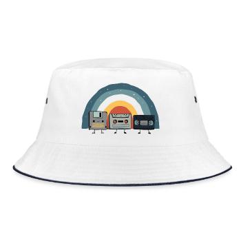 Vintage 90s Technology Old Gadgets TShirt - Bucket Hat - white/navy - Front