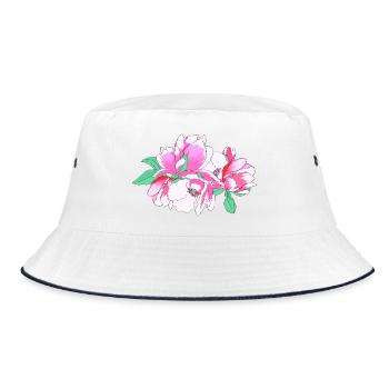 Rosa Blumenstrauß - Bucket Hat - Weiß/Navy - Vorne
