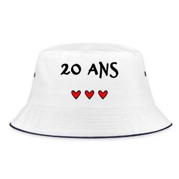 20. 20. JAHRESTAG. 20-JÄHRIGES JUBILÄUM. 20 JAHRE. - Bucket Hat - Weiß/Navy - Vorne