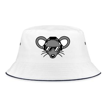 Maus Sonnenbrille Cool Kopfhörer Party Musik hören - Bucket Hat - Weiß/Navy - Vorne