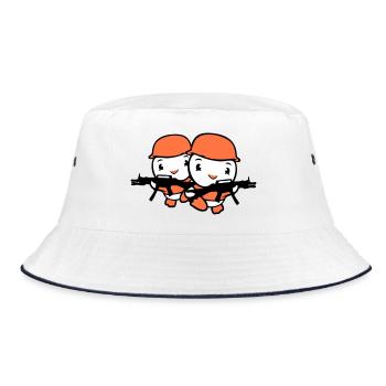 2 Enten Soldat Armee Berufssoldat Helm Waffe rennt - Bucket Hat - Weiß/Navy - Vorne