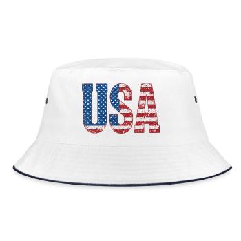Patriotic USA Flag Distressed Print - Bucket Hat - white/navy - Front