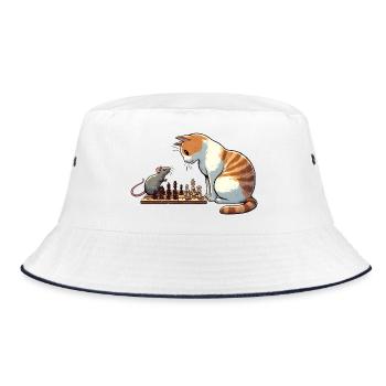 Verspielte Katzen und Maus Schachillustration - Bucket Hat - Weiß/Navy - Vorne