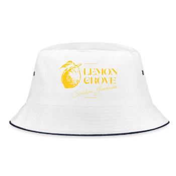 Sicilian Lemon Grove Illustration - Bucket Hat - white/navy - Front