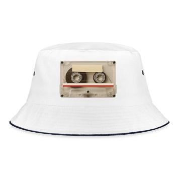 Transparente Kassette – Retro Mixtape - Bucket Hat - Weiß/Navy - Vorne