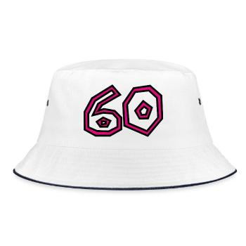 60. 60 JAHRE. 60-JÄHRIGES JUBILÄUM. 60. GEBURTSTAG. - Bucket Hat - Weiß/Navy - Vorne