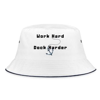 Work Hard Dock Harder - Bucket Hat - white/navy - Front