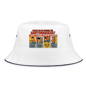 Erdbeben Sicherheitsanleitung - Bucket Hat - Weiß/Navy - Vorne