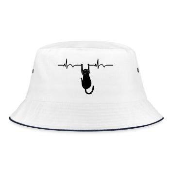 Cat ECG Heart Rate Heartbeat - Bucket Hat - white/navy - Front