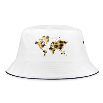 Weltkarte Tiermuster - Bucket Hat - Weiß/Navy - Vorne