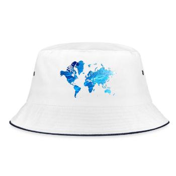 Weltkarte Eisblau - Bucket Hat - Weiß/Navy - Vorne