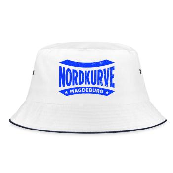 Magdeburg Stadion Fan Hoodie, Shirt, Tasche; Cap - Bucket Hat - Weiß/Navy - Vorne