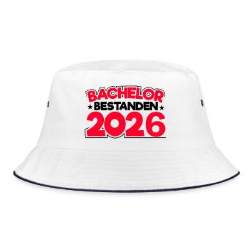 Bachelor 2026 Abschluss Promotion Sponsion - Bucket Hat - Weiß/Navy - Vorne