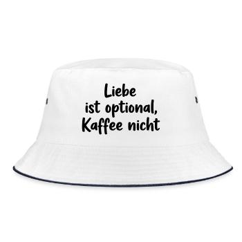 Liebe ist optional, Kaffee nicht – Kaffee Humor - Bucket Hat - Weiß/Navy - Vorne