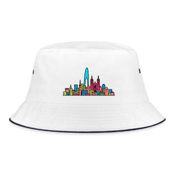 Geneva City Skyline Jet d'Eau Moderne Kunst - Bucket Hat - Weiß/Navy - Vorne