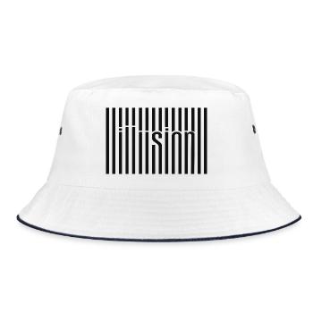 Illusion Barcode Textkunst - Bucket Hat - Weiß/Navy - Vorne