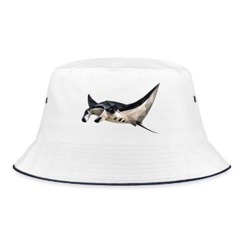 Geometrischer Mantarochen Kunstdruck - Bucket Hat - Weiß/Navy - Vorne