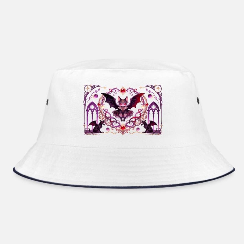 Gotische Vampirkatze Dunkle Fantasy Hexendesign - Bucket Hat - Weiß/Navy