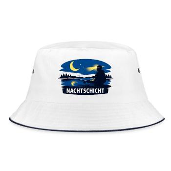 Nachtfischer Silhouette bei Mondschein - Bucket Hat - Weiß/Navy - Vorne