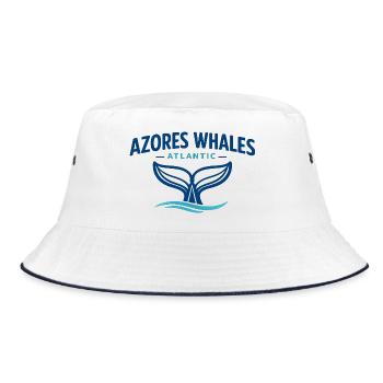 Azores Whale Fluke Woodcut Engraving Travel Shirt - Bucket Hat - white/navy - Front