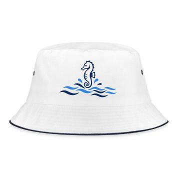 Minimalistisches Seepferdchen - Bucket Hat - Weiß/Navy - Vorne