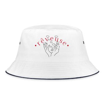 Dreamer in Curved Red - Bucket Hat - white/navy - Front