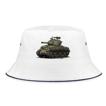 Sherman Tank Cartoon Illustration | RCCX - Bucket Hat - white/navy - Front