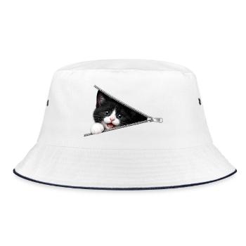 Cute Kitten Zipper Cat - Bucket Hat - white/navy - Front
