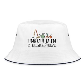 Unkraut jäten ist billiger als Therapie - Bucket Hat - Weiß/Navy - Vorne