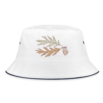 Herbst Eichenblatt mit Eichel - Bucket Hat - Weiß/Navy - Vorne