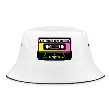 50. Geburtstag September 1976, Musik - Bucket Hat - Weiß/Navy - Vorne